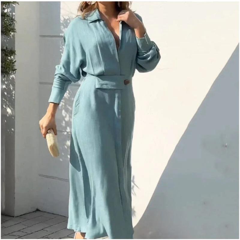 Autumn Temperament Slim Fit Lazy Style Dresses Solid Color Long Sleeved Women's Dresses