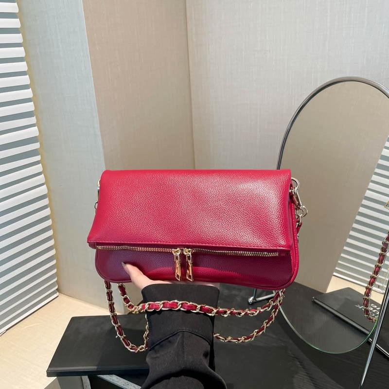 Sac à underarm tendance en cuir huilé, Texture simple et élégante, Sac bandoulière à chaîne unique