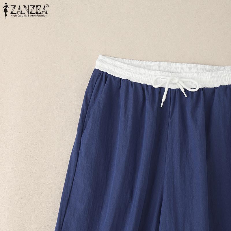 ZANZEA Damen Casual Elastischer Bund Kordelzug Lockere Hose