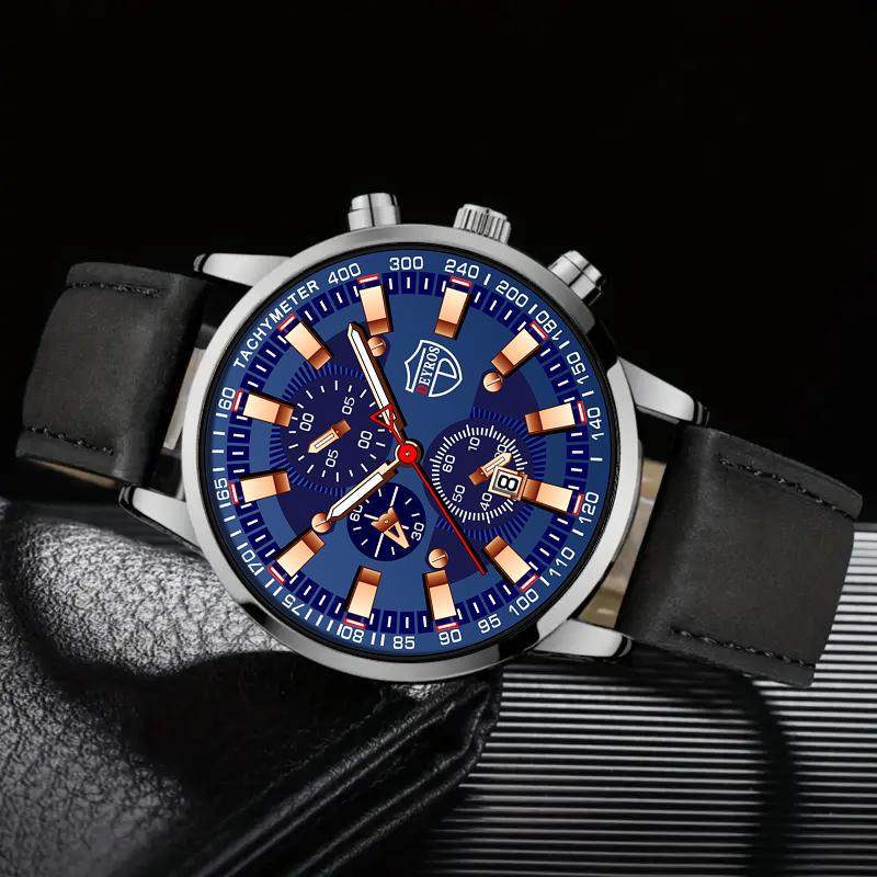 Fashion Men's Sports Quartz Watches Analog PU Leather Wrist Watch With, Best Gifts for Him