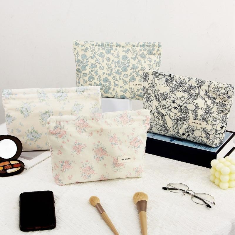 Korean Style Fresh Sweet Floral Print Large Capacity Makeup Bag Student Travel Toiletry Bag Skin Care Storage Pouch
