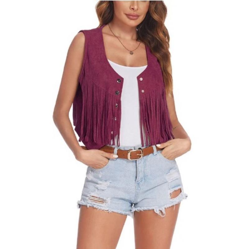 Women's Fashion Vest Personality Short Jacket Fringe Vest Sleeveless Short Cardigan