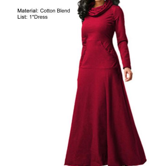 Lady Dress Solid Color Scarf Collar Elegant Loose Hem Autumn Dress for Daily Wear