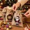 Christmas Gift Bags with Rope, Linen Candy Storage Bags for Holiday Party Favors and Gift Wrapping, Pack of 5