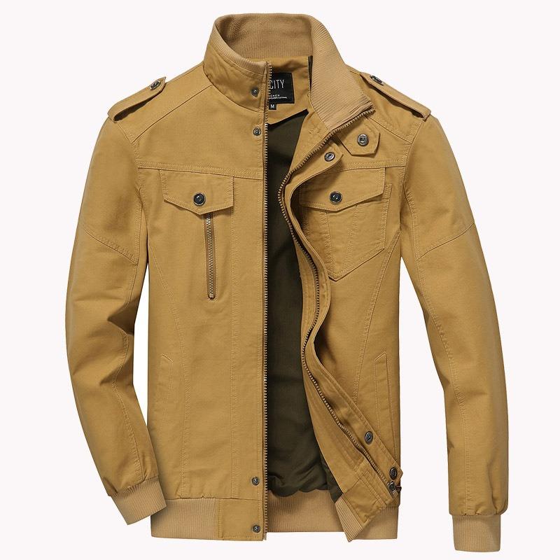 Men's jacket Spring and autumn stand-up collar tooling Thin color jacket Large size casual men's clothing