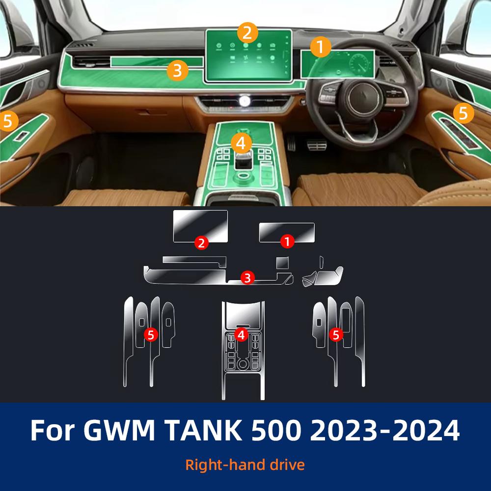 Car Interior TPU Protector Anti-scratch Film For GWM TANK 500 -24 Auto Protective Transparent Anti-tear Stickers Accessories RHD