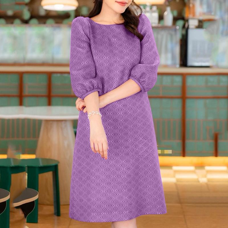 

ZANZEA Женское повседневное платье с круглым вырезом и рукавами 3/4, свободное летнее платье с принтом 5XL фиолетовый