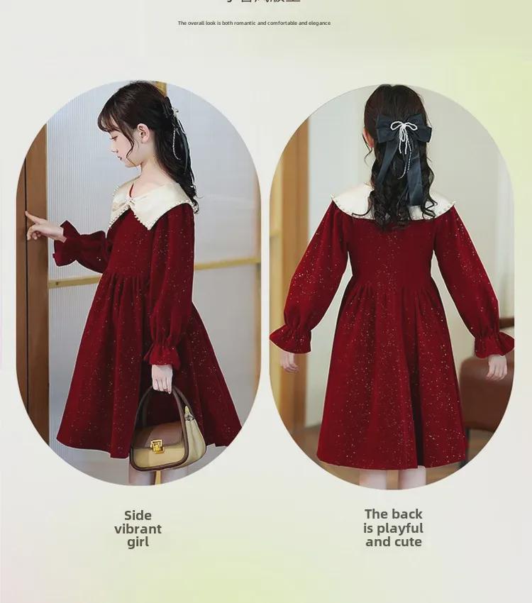 Stylish 2023 Autumn & Winter Girls' Long Sleeve Princess Dress with Velvet