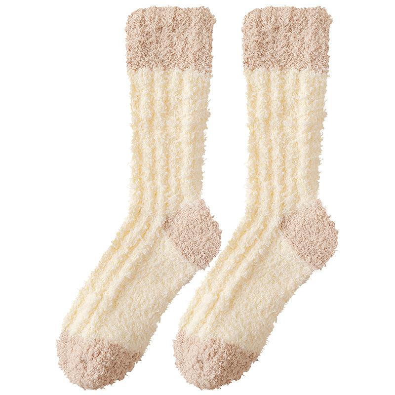 Coral Velvet Socks for Women Autumn Winter Extra Thick Warm Mid-tube Floor Socks Wool Circle Plus Velvet Sleeping Month Sleeping Socks