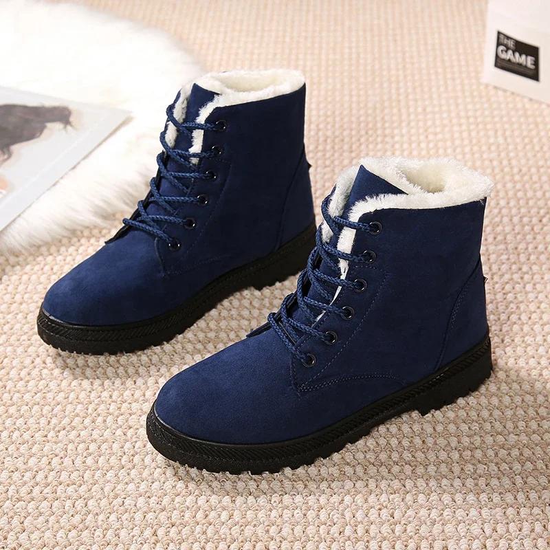 fashion Women Winter Boots Ladies Snow Boots Lace Up Ankle Boots Female Non Slip Plush Fur Shoes Keep Warm Ankle Botas Plus Size 35-43
