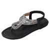 Damen Böhmische Zehenring-Sandalen mit flachem Absatz, Strassbesetzt, Elastischer Fersenriemen, Lässige Strandschuhe für den Außenbereich