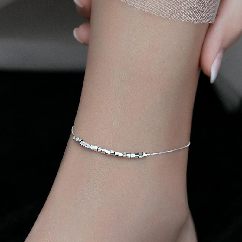 Banyan Tree S925 Silver Geometric Square Anklet - Women's Cool Style Simple Design Trendy Accessory