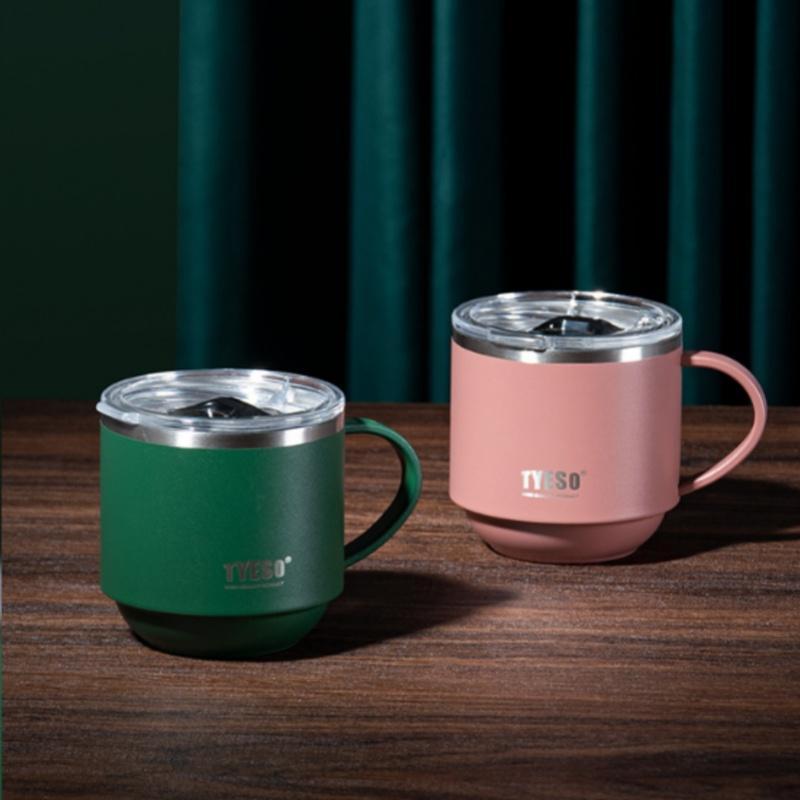 TYESO Stainless Steel Coffee Mug Durable Desktop Office Mug with Handle and Clear Lid Ideal for Hot Beverages and Everyday Use