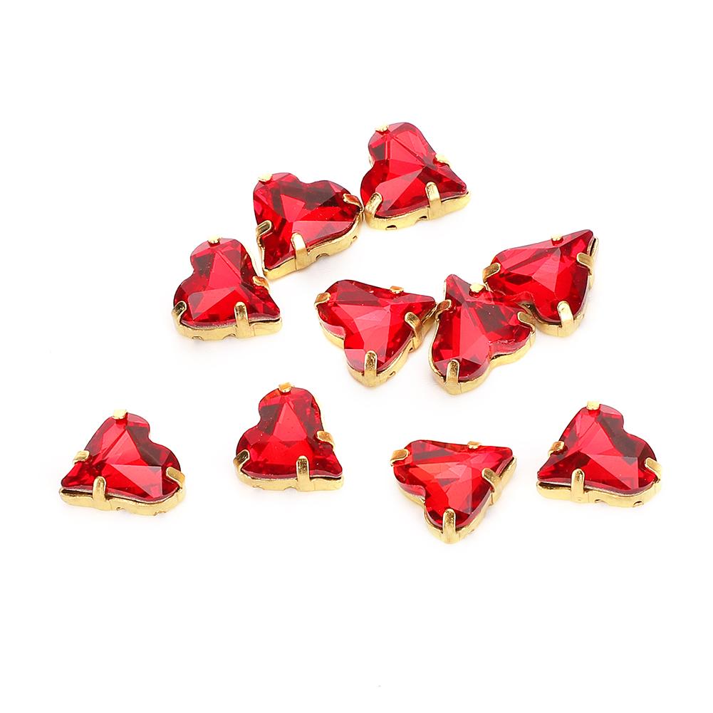 10pcs Red Imitation Crystal Stones Ornament Heart Shaped with Claw DIY Jewelry Clothing Decoration 12 X 13mm