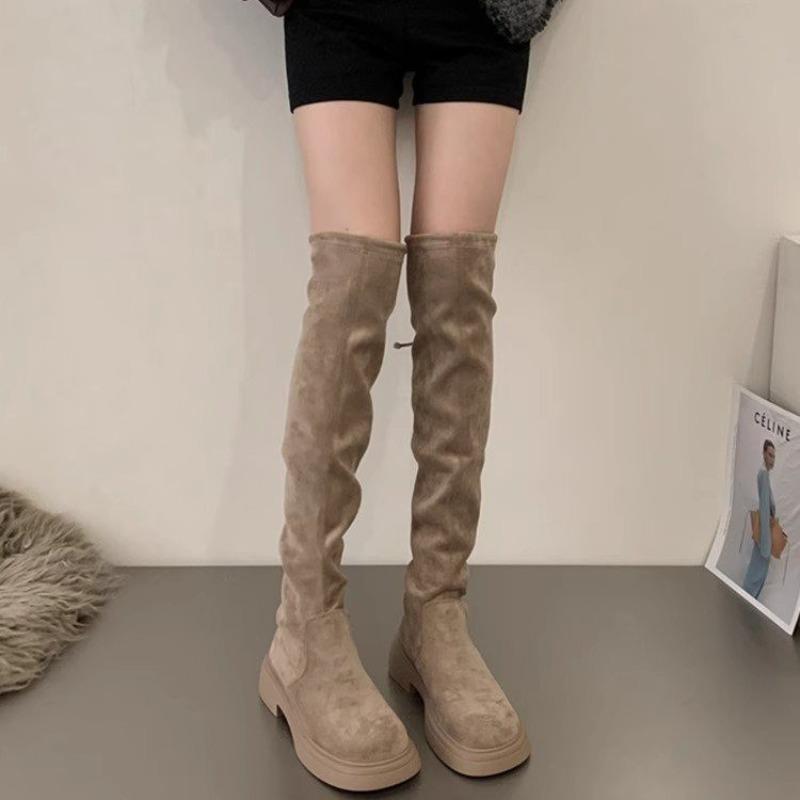 Fashion Mid Heels Women Long Boots 2025 Fashion Suede Platform Shoes Designer Elegant Winter Clasical Pumps Dress Knee Boots De Mujer