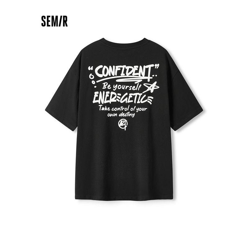 

Senma Short-Sleeved T-shirt Men s Graffiti Letter Print Top Youth Street Trendy Summer Knitting Clothes Loose Black 90001 160/80A/XS