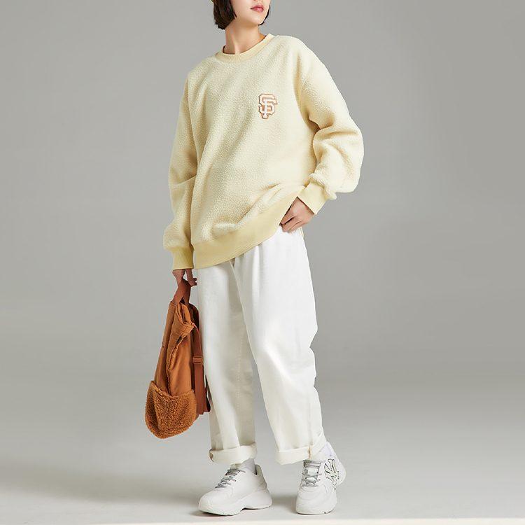 MLB San Francisco Giants, Thickened And Fleece Lined Crew Neck Pullover Sweatshirt Unisex Light Yellow 3AMTB0726-14YEL