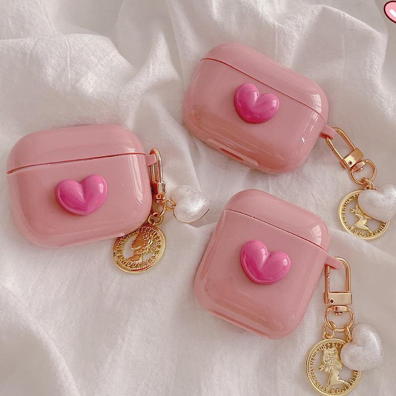 Pink Girl Heart Apple Bluetooth Headset Cover For Airpods 1 Generation 2 Generation 3 Generation Airpods Pro Silicone
