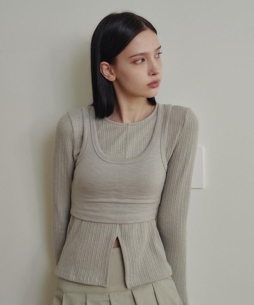 MARROT Sleeveless Top Layered Tee_Pale Khaki