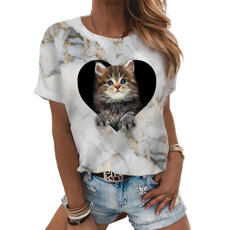 Fashionable 3D T-shirt for Women with Short Sleeves Casual and Comfortable Top T-shirts