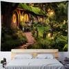Forest wooden house tapestry landscape wall hanging, bedroom living room cartoon wall background poster, home art decoration