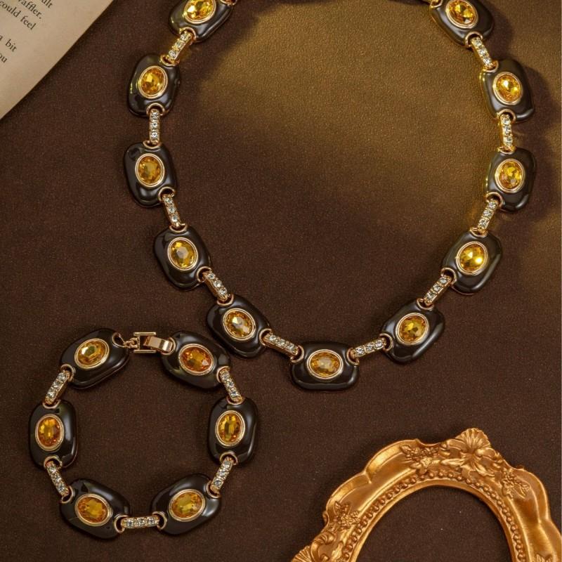 Ensemble émail brun vintage Style collier géométrique Chaîne de pull polyvalente