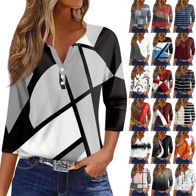 Γυναικείο T-Shirt Μπλουζάκι  Μοτίβο Κουμπί  Μανίκι 3/4 Πλεκτό Πουλόβερ Καθημερινή Μόδα Σαββατοκύριακου Βασικό V-Λαιμόκοψη Κανονική Μπλούζα