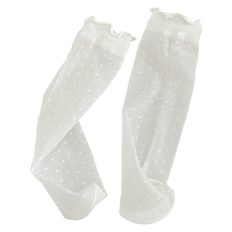 Summer Glass Fiber Polka Dot Socks, Women's Black Ear-edge Transparent Mid-calf Socks, Thin Ice Fiber Lace Crystal Short Socks, Breathable