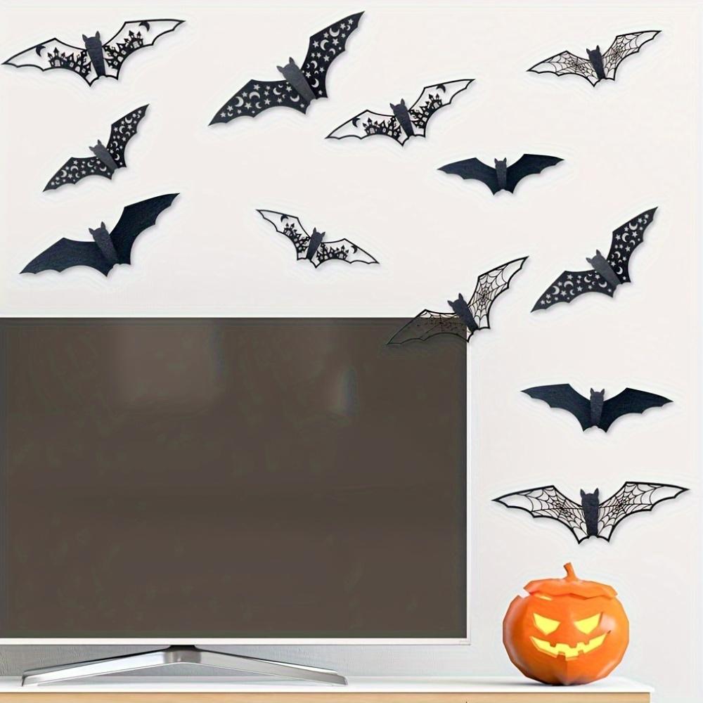 Halloween Bat Decorations for Doorways, Hollow Bat Wall Decorations, 3D Non-adhesive Paper Bat Wall Stickers wall decoration