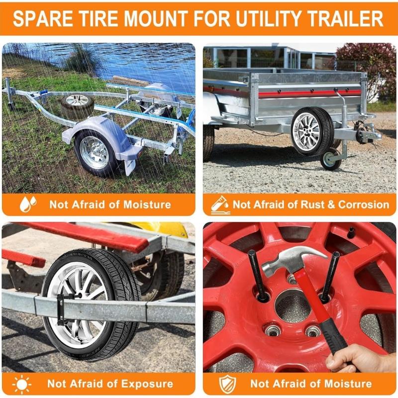 Reinforced Spare Tire Mounting Bracket with Double Washer Defense 120 Pound Load Capacity Waterproof for Trailers