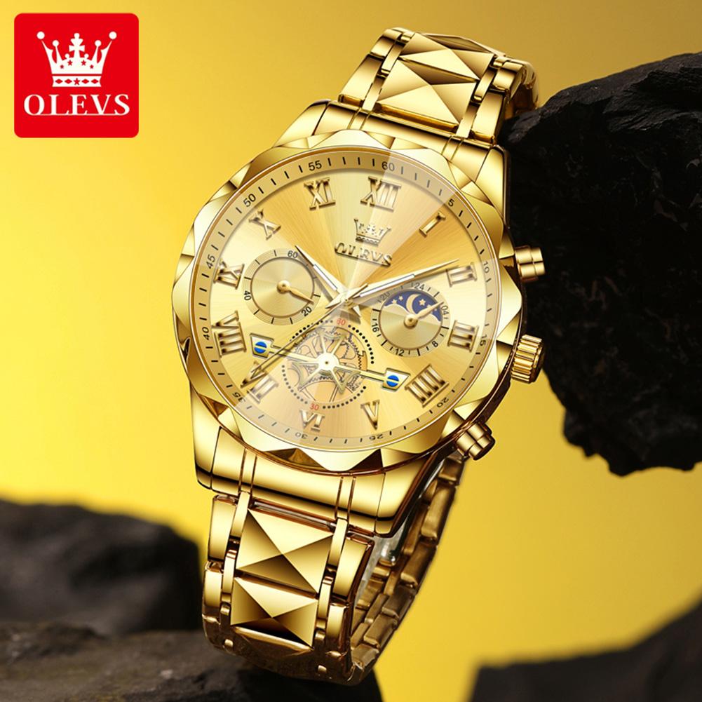 OLEVS 2709 Watch Man Business Original Moon Phase Diving Quartz Wristwatch Waterproof Super Luminous Watches For Man Reloj