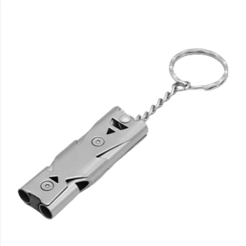 120dB Double Tube High-Frequency Survival Whistle - Stainless Steel Pendant Keychain for Outdoor Emergency Camping Hiking Rescue