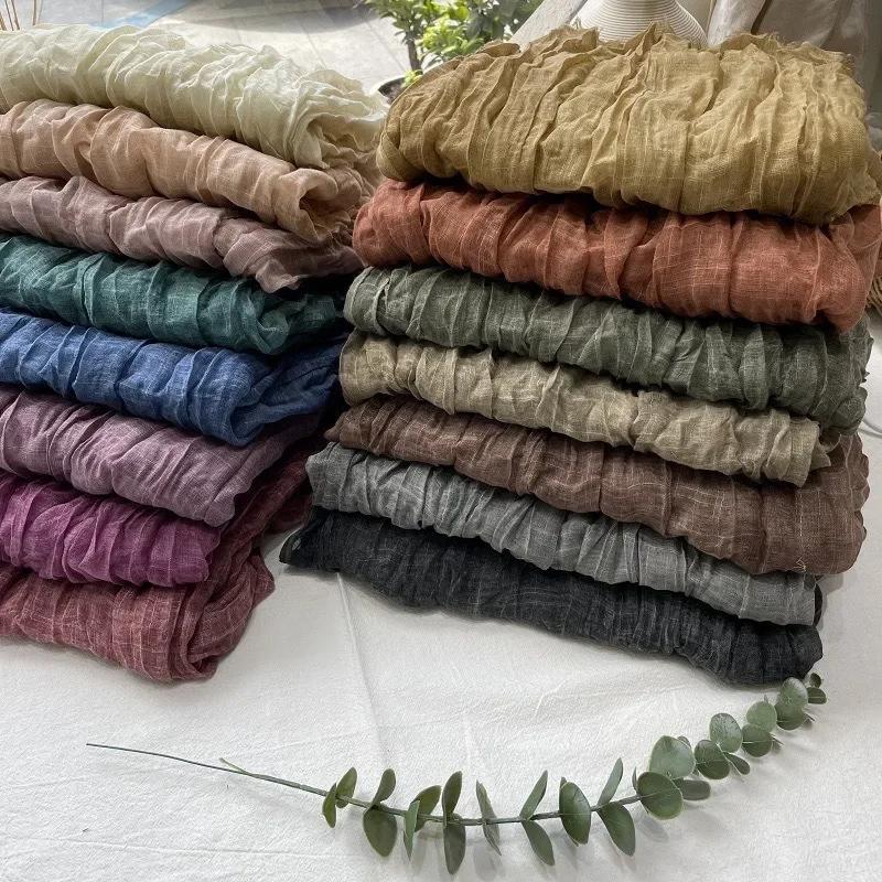 New High-End Natural Wrinkled Antique Style Artistic Shawl Sun Protection Versatile Plain Couple Cotton And Linen Scarf Women