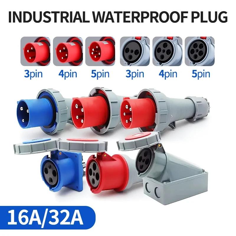 16/32A Industrial Plug and Socket 3P/4P/5Pin Electrical Connector IP67 Wall Mounted Socket Male&Female Plug