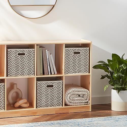 Amazon Basics Foldable Fabric Storage Boxes with Handles, Chevron Taupe, Set of 6