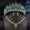 Golden AB 3 Pcs Tiaras and necklace earrings for Bridal Jewelry Sets Women Brides Wedding Crown Prom Birthday Accessories
