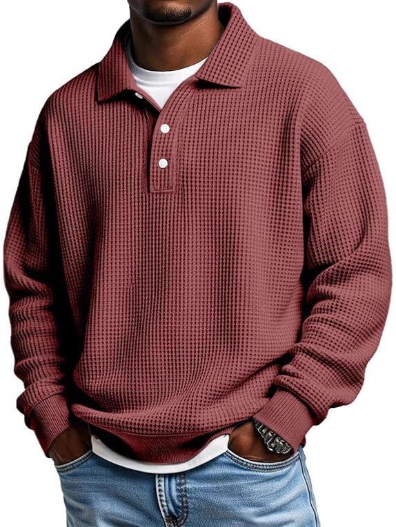 2025 Men's Retro Casual Waffle Knit Long-Sleeved Polo Shirt