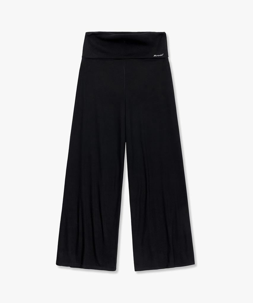 Mongdol Foldable Elastic Waist Wide Pants Black Mdpt083Black