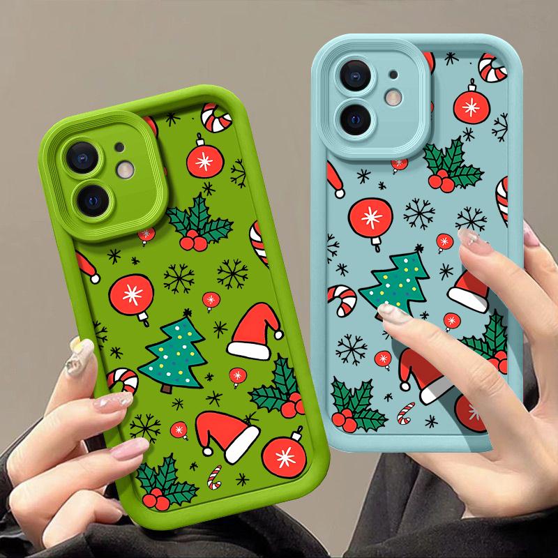 Cartoon Merry Christmas Pattern Matte Cover For iPhone 16 Pro Max 15 Plus 14 Pro 13 12 11 XS XR 17 Soft Silicone Len Protection Shockproof Phone Case