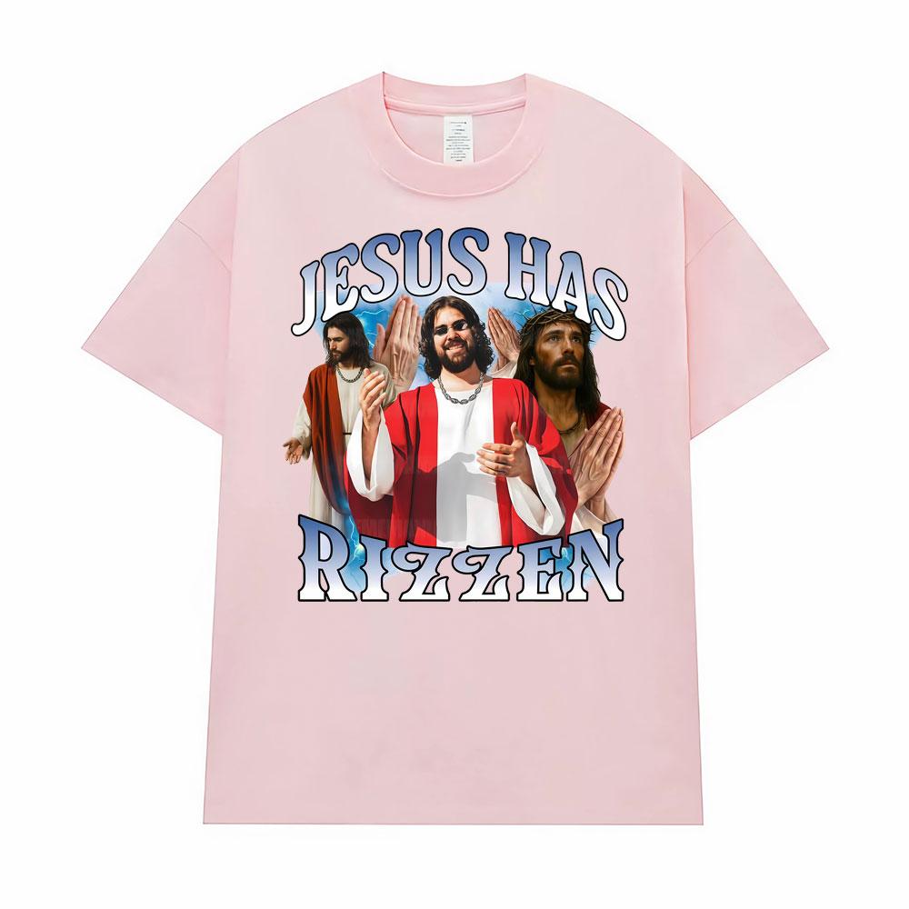 Jesus Has Rizzen Meme Funny Graphic T-Shirt for Men Women Hot Sale Summer Fashion 90s Vintage T Shirts High Quality Loose Tshirt