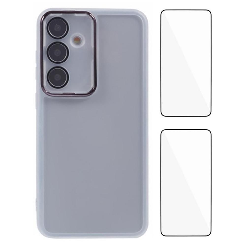 

WANLONFENG DKSM2 Series For Samsung Galaxy A55 5G Case TPU Clear Phone Cover with 2Pcs Screen Film/Electroplated Lens Frame Transparent White