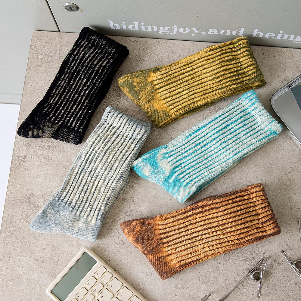 Trendy Industrial Tie-Dye Thick Socks - Unisex Mid-Tube, Autumn/Winter Style