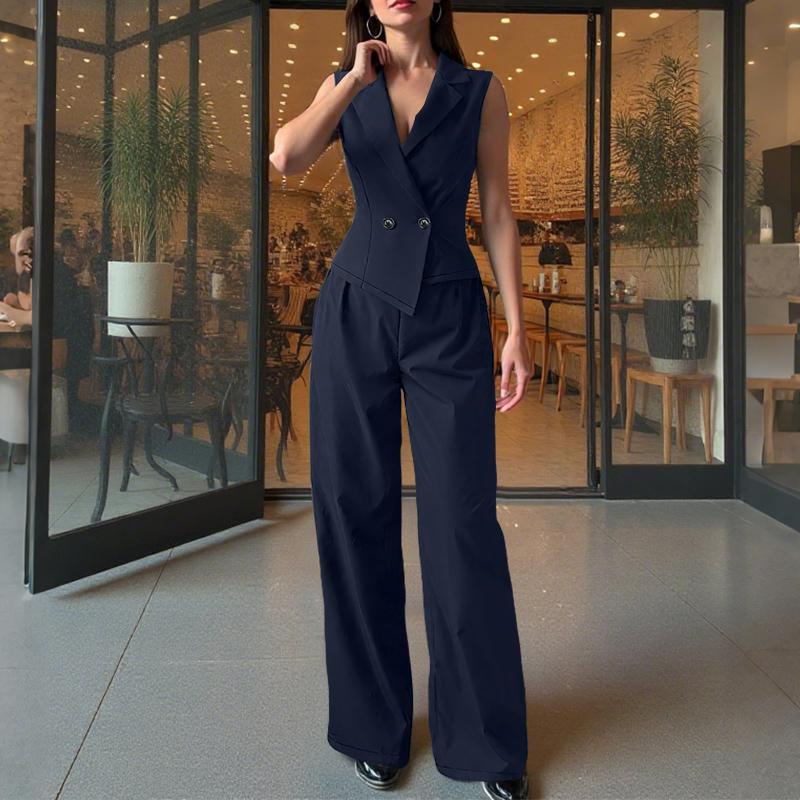 

ZANZEA Женские топы без рукавов и брюки Повседневные костюмы-двойки L тёмно-синий