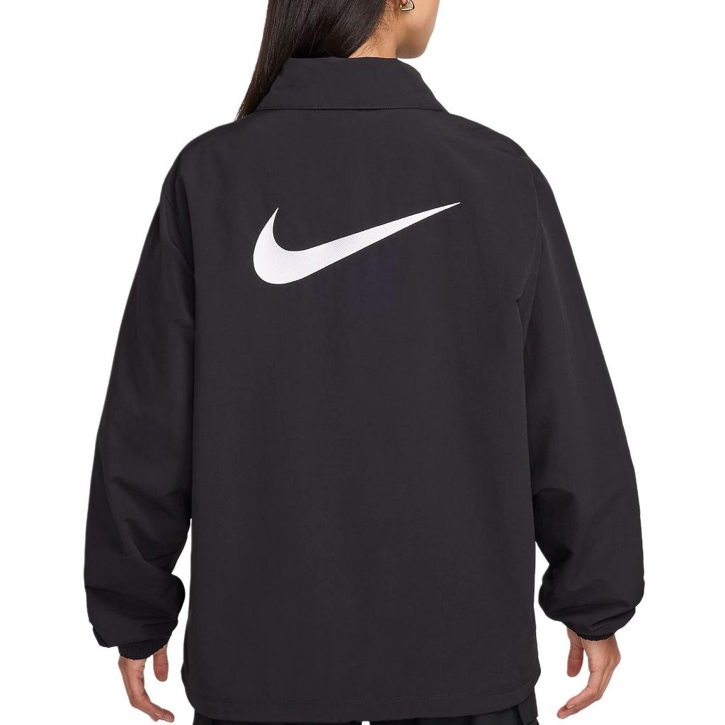 Nike Sportswear Essentials Series Logo Print Polo Button Long Sleeve Jacket Women jackets Black FV7560-010