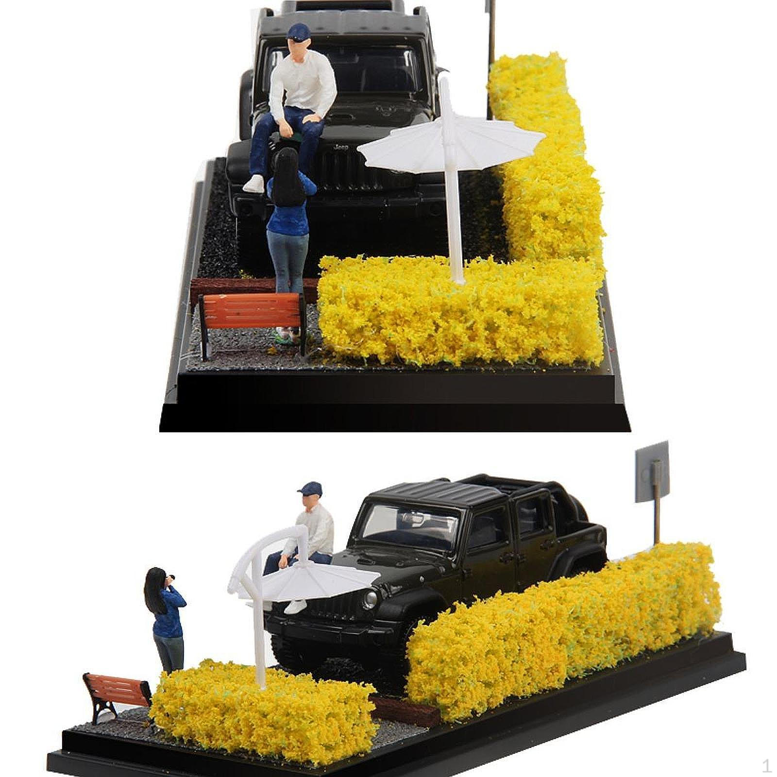 

1/64 Diecast Car Display Case Diorama DIY Parking Base for Toy Cars yellow Flower Shrub