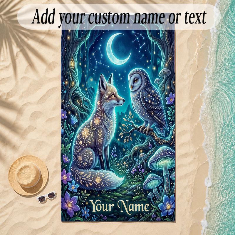 Forest Theme Soft Beach Towel Personalized Custom Name Text Towel Portable for Beach Pool Travel