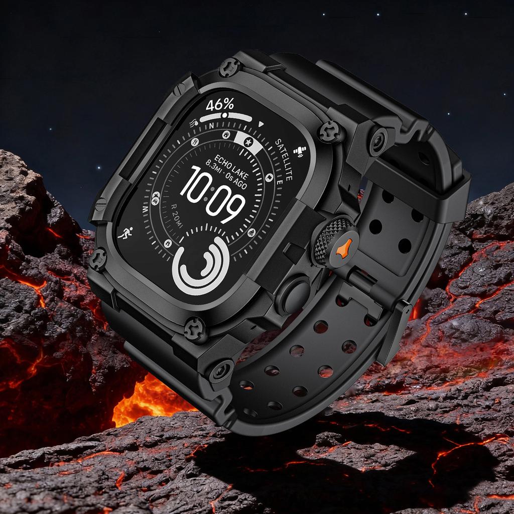 Robustes Integrationsband mit Hülle für Apple Watch Ultra 3/2/1 49mm Sport-Silikonarmband mit Metall-Stoßfängerabdeckung für iWatch Ultra