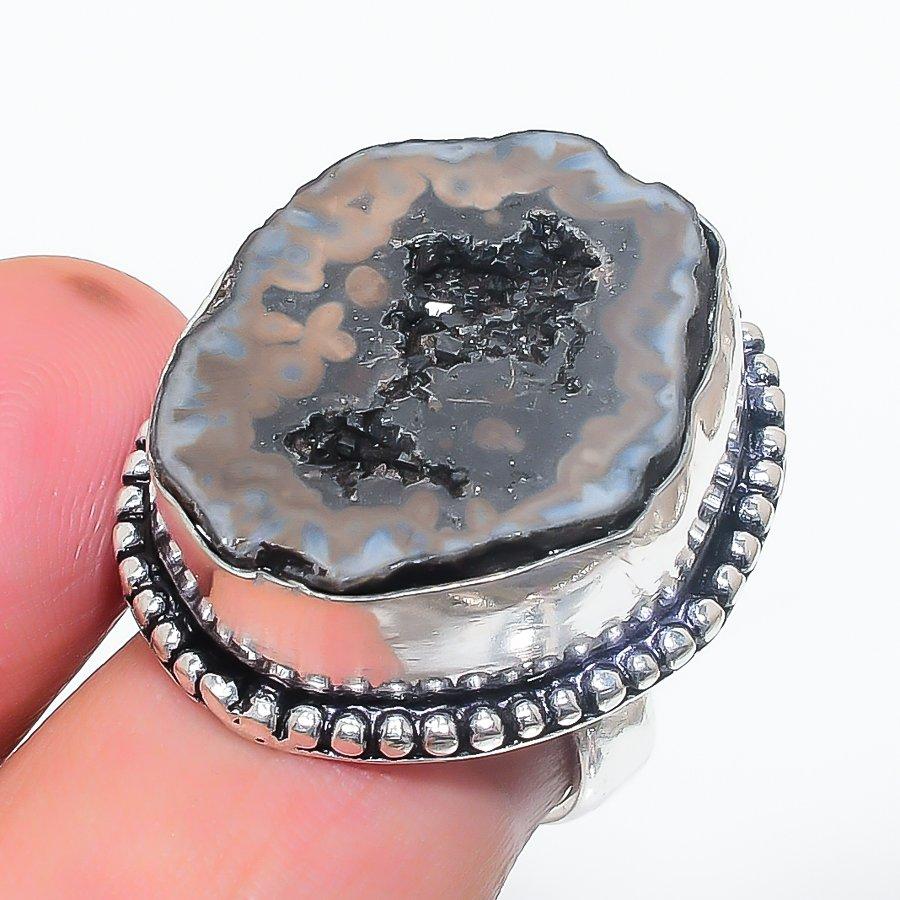 

Кольцо из натурального агата, жеоды, драгоценный камень, стерлинговое серебро 925 пробы, размер 7, s6K23