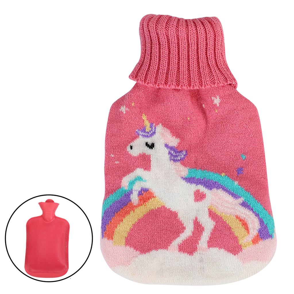 Hot Water Bottle Cute Cover Rubber Hot Water Bag for Hot Cold Compress Hand Feet Warmer Neck and Shoulder Pains Relief