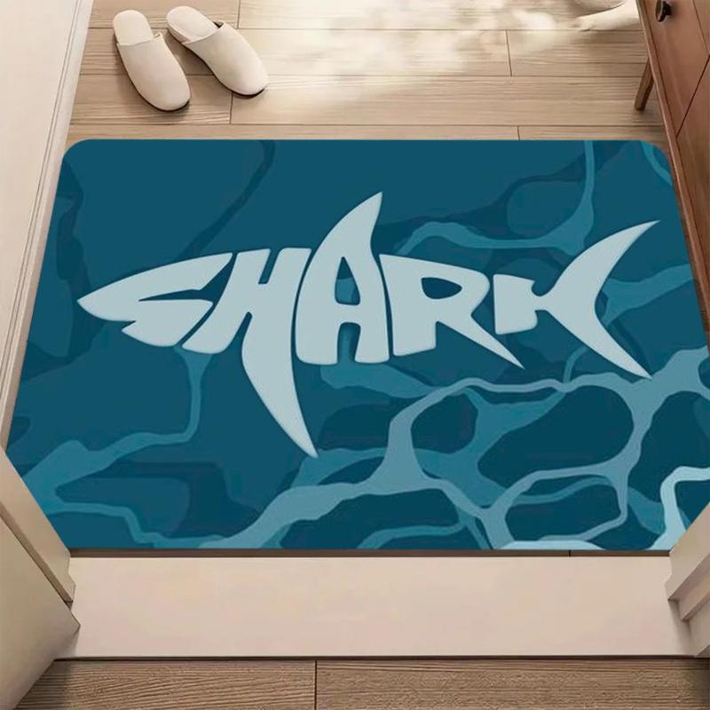 

Nautical Shark Word Art Print Bath Mat Non Slip Washable Ocean Themed Floor Carpet for Bathroom Bedroom Entryway Coastal Decor 40x60cm